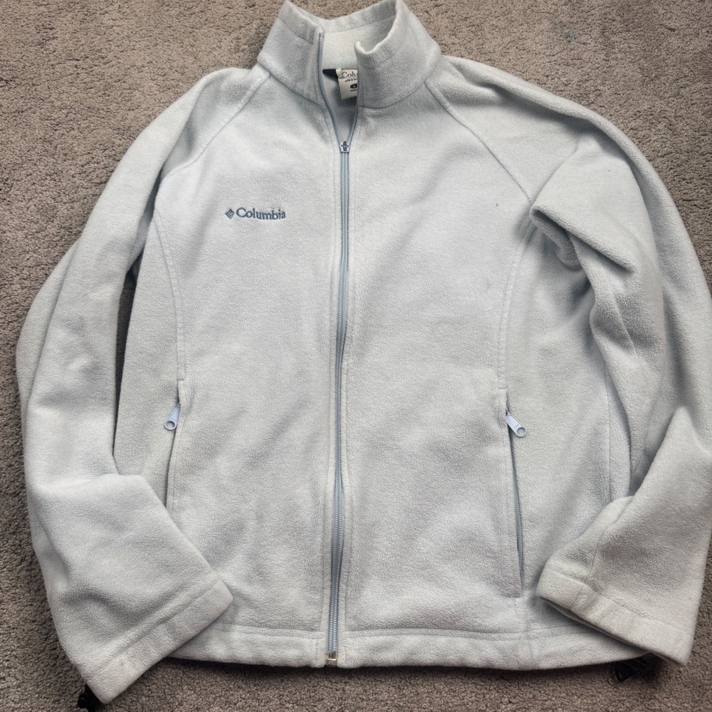 Columbia Women's Large Full Zip Pale Blue Fleece Jacket Has Flaws